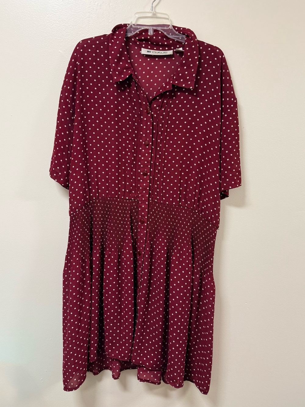 Vintage Polka Dot Burgundy Short Sleeve Dress